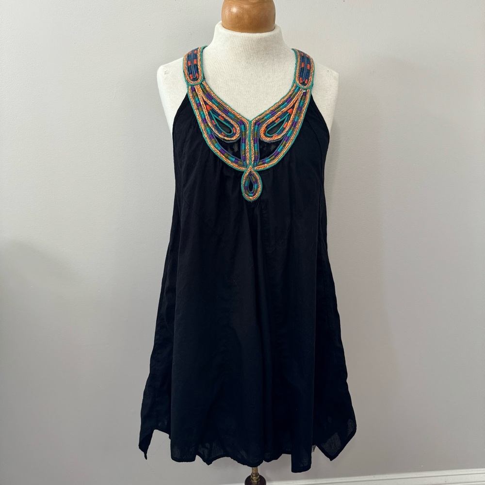 Free People Embroidered Trapeze Mini Dress Keyhole Back Small - Picture 2 of 14